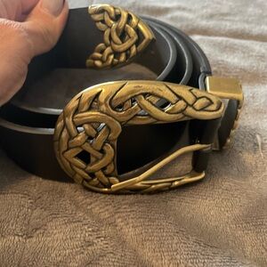 Black Leather Belt with Gold Buckle